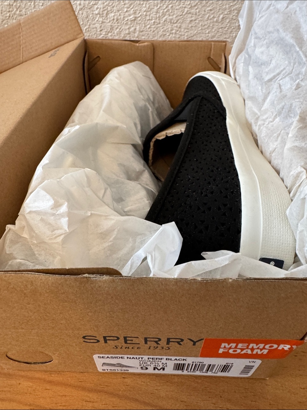 Sperry Black Perforated Slip-On Sneakers with White Sole___new in box. - Picture 7 of 7
